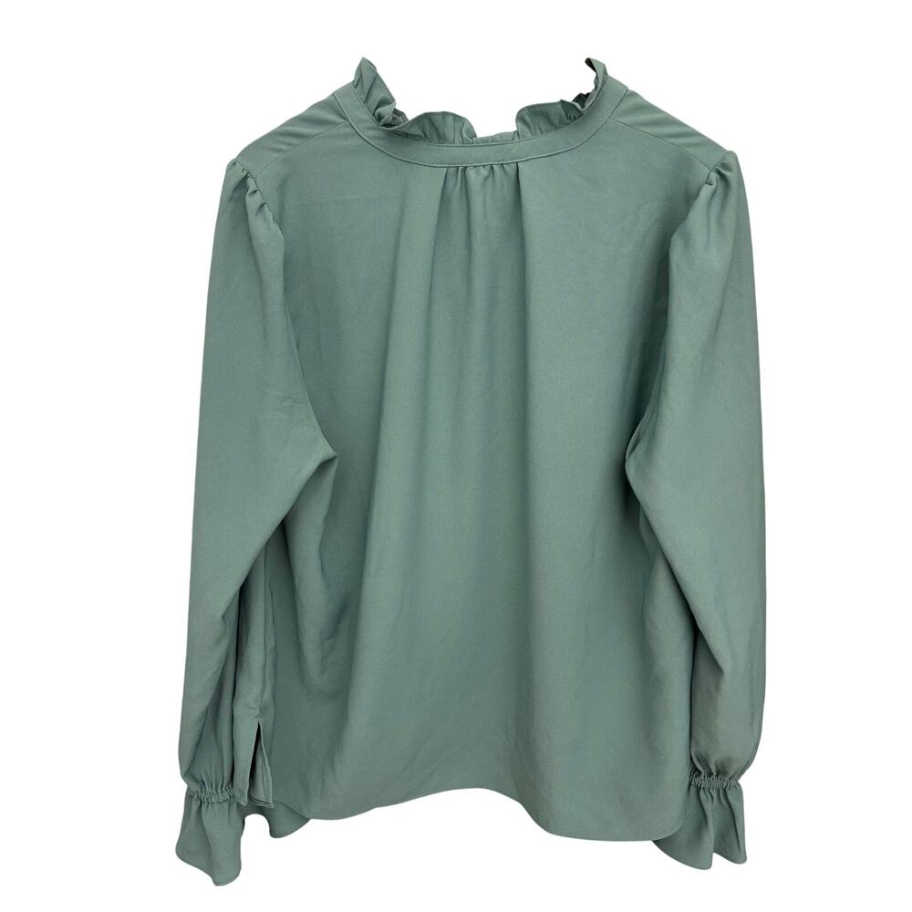 J. Crew Long Sleeve Ruffle Blouse Size XL Blue - Picture 3 of 8